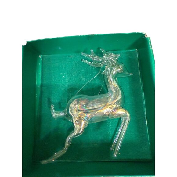 Glass Reindeer Ornament With Antlers & Ribbon - Picture 2 of 5